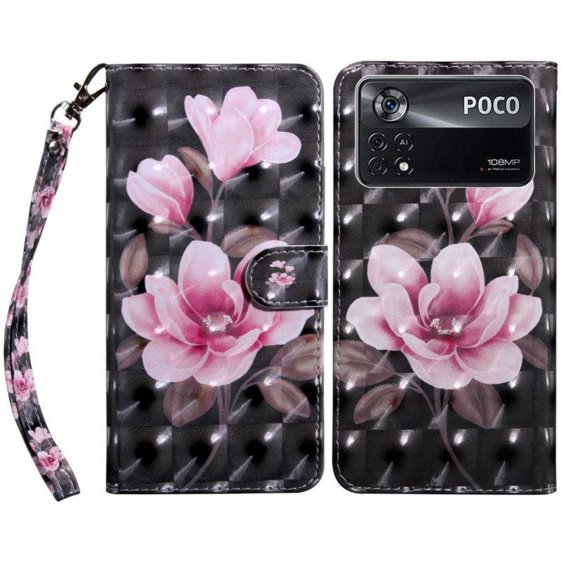 Folio-hoesje voor Poco X4 Pro 5G Met Ketting Strakke Bloemen