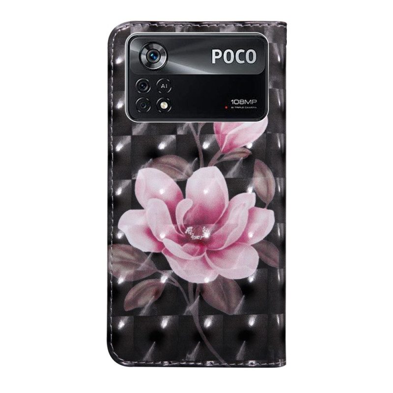 Folio-hoesje voor Poco X4 Pro 5G Met Ketting Strakke Bloemen