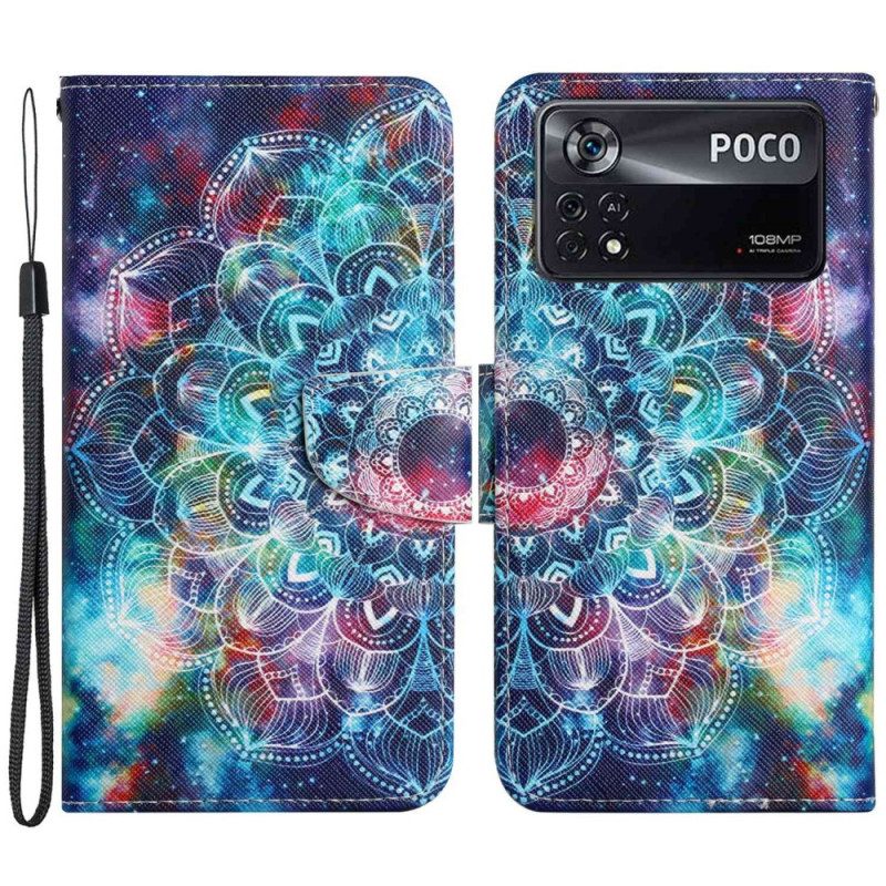 Folio-hoesje voor Poco X4 Pro 5G Met Ketting Strakke Mandala