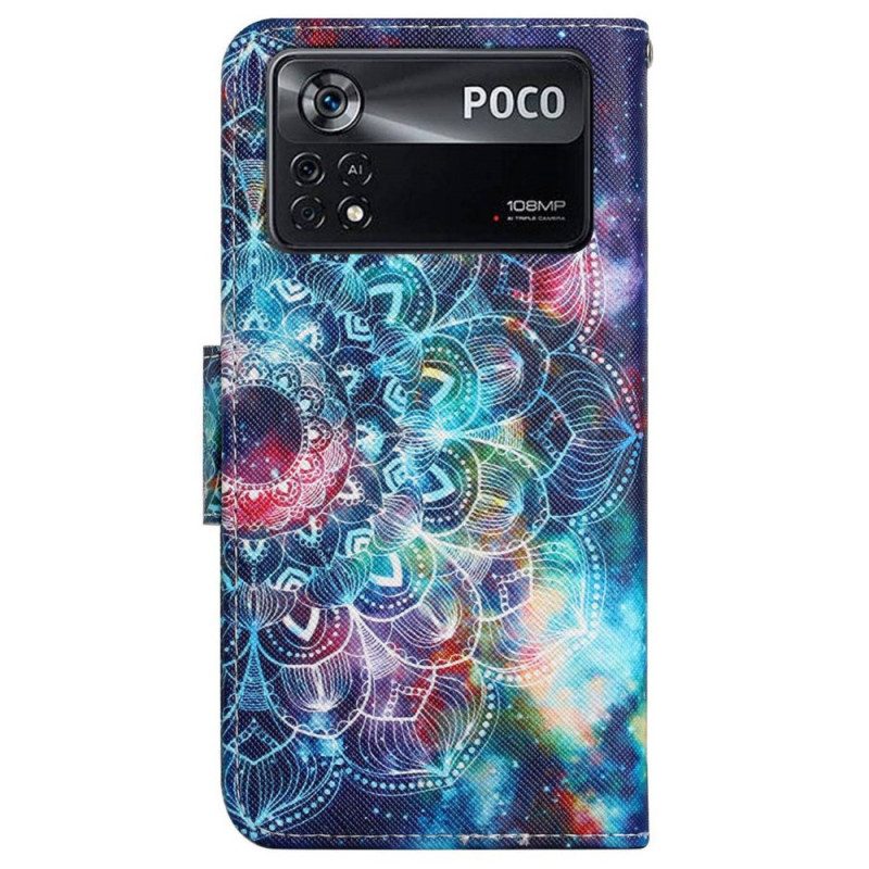 Folio-hoesje voor Poco X4 Pro 5G Met Ketting Strakke Mandala