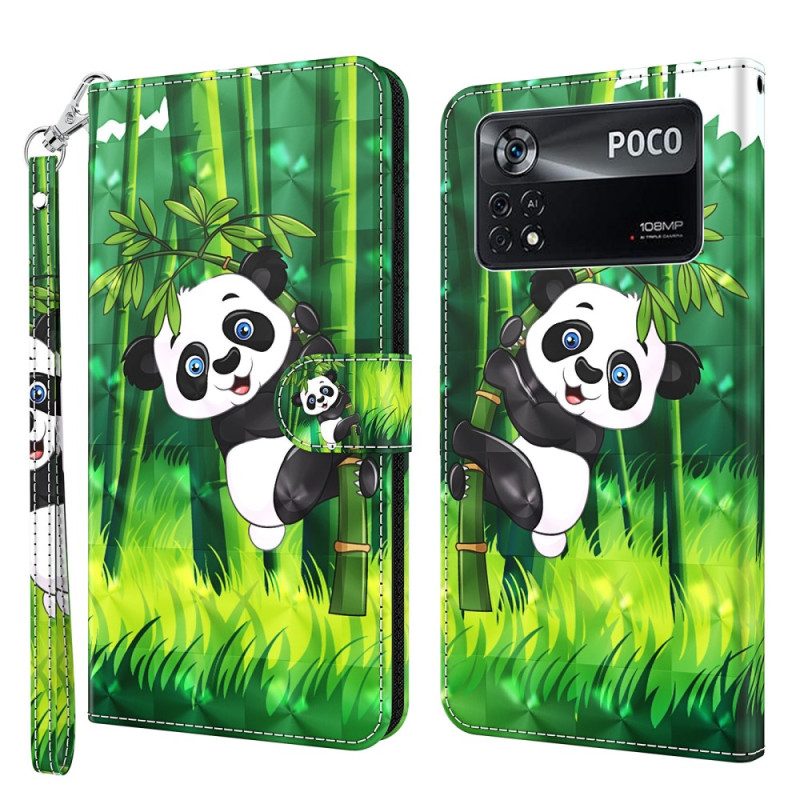 Folio-hoesje voor Poco X4 Pro 5G Met Ketting Strakke Panda