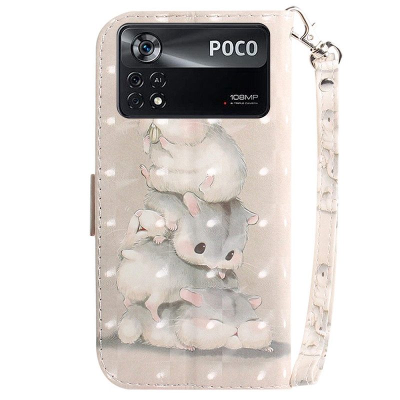 Folio-hoesje voor Poco X4 Pro 5G Met Ketting String Eekhoorns