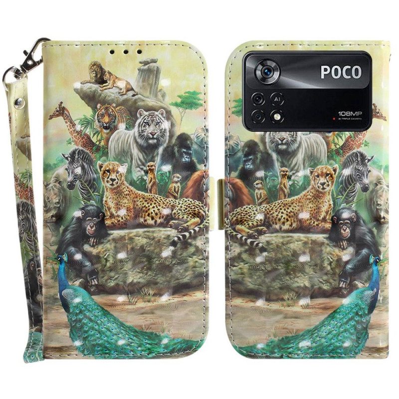 Folio-hoesje voor Poco X4 Pro 5G Met Ketting String Safari