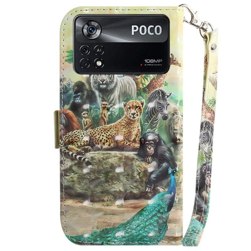 Folio-hoesje voor Poco X4 Pro 5G Met Ketting String Safari