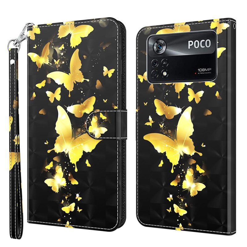 Folio-hoesje voor Poco X4 Pro 5G Met Ketting String Vlinders