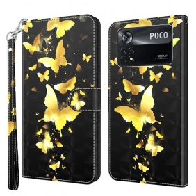 Folio-hoesje voor Poco X4 Pro 5G Met Ketting String Vlinders