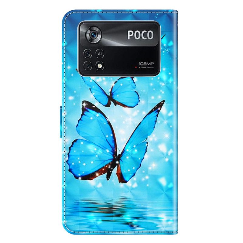 Folio-hoesje voor Poco X4 Pro 5G Met Ketting String Vlinders