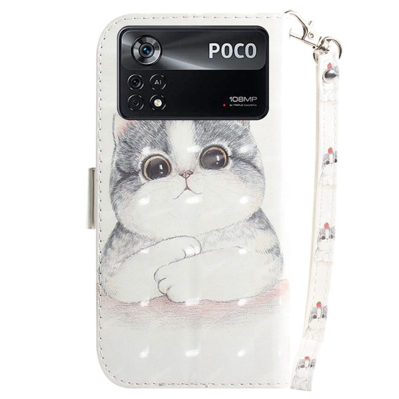 Folio-hoesje voor Poco X4 Pro 5G Met Ketting Tomaat Op De Kat Met Een Riempje