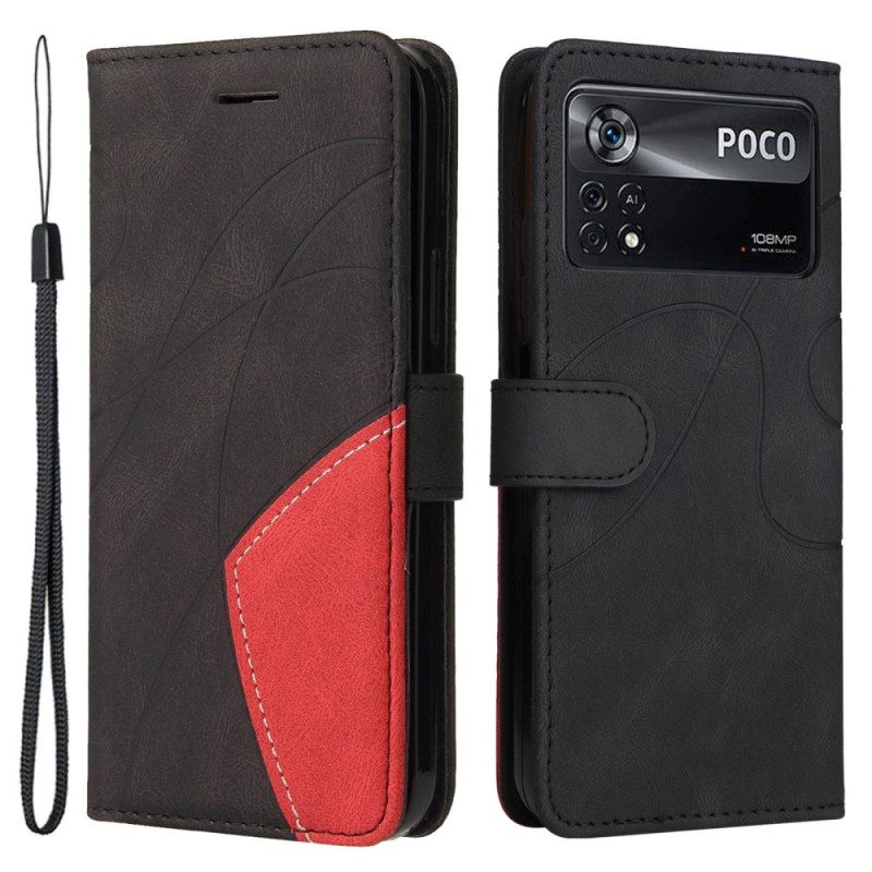 Folio-hoesje voor Poco X4 Pro 5G Met Ketting Tweekleurige Riem