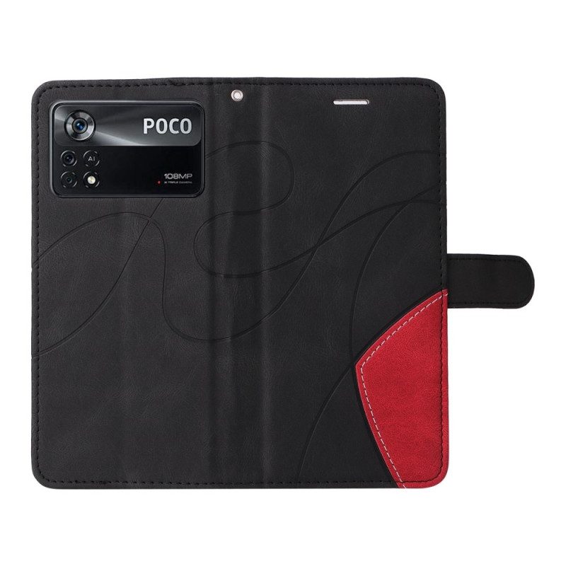 Folio-hoesje voor Poco X4 Pro 5G Met Ketting Tweekleurige Riem