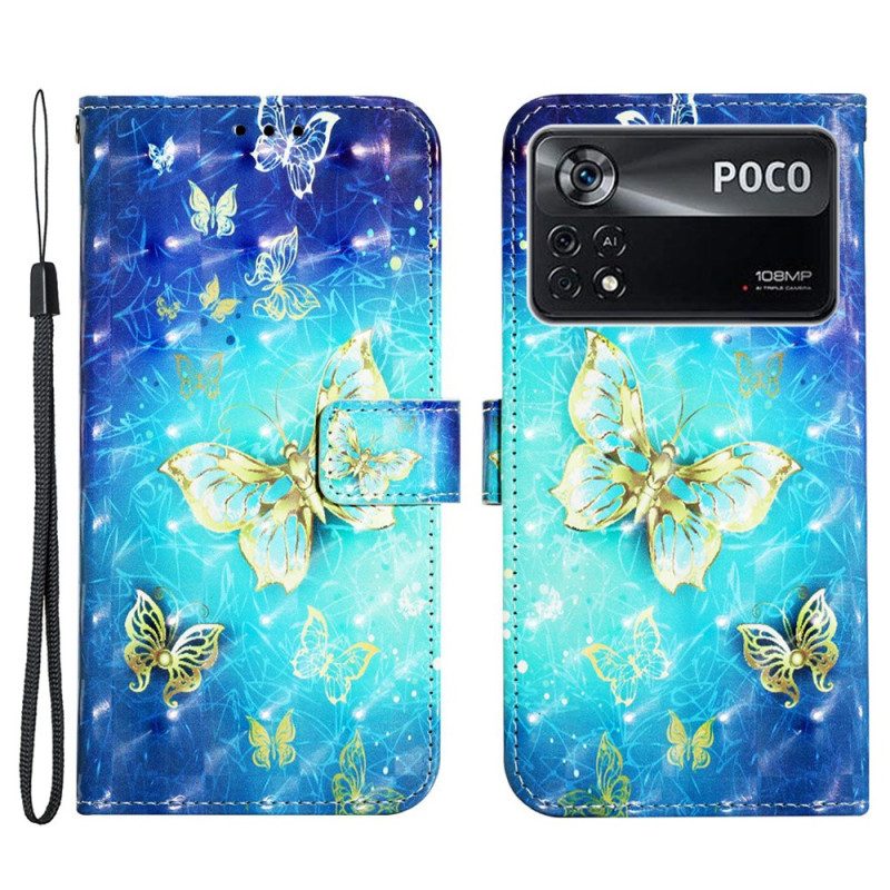 Folio-hoesje voor Poco X4 Pro 5G Met Ketting Vlucht Van Vlinders In Lanyard