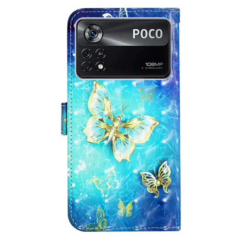 Folio-hoesje voor Poco X4 Pro 5G Met Ketting Vlucht Van Vlinders In Lanyard