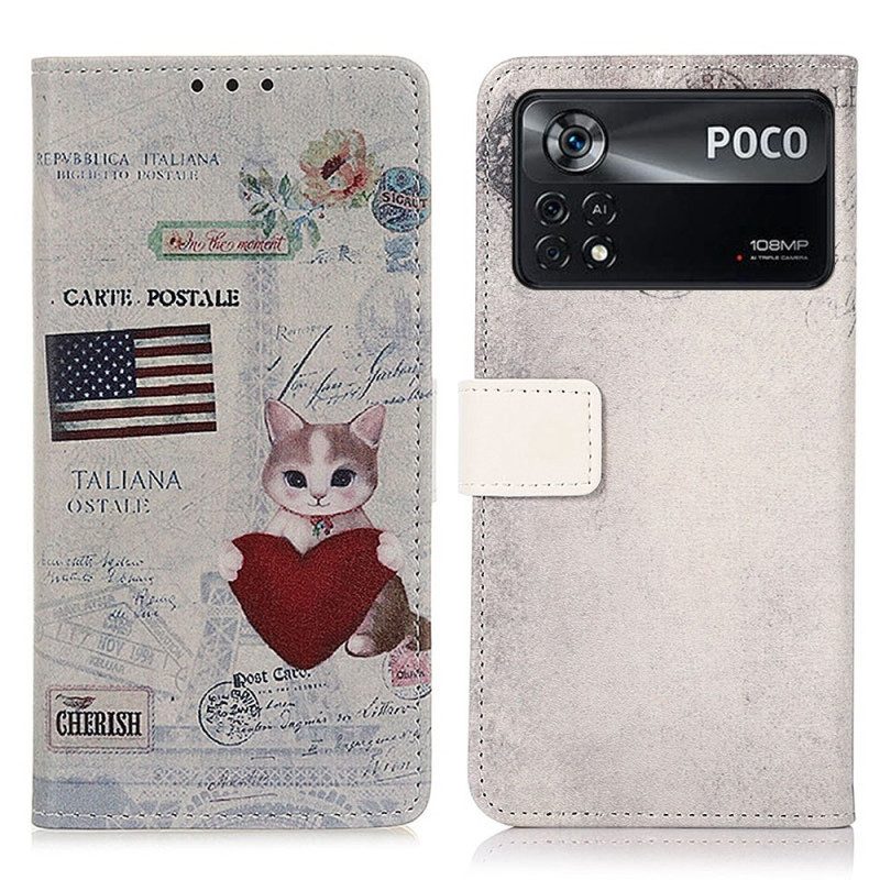 Folio-hoesje voor Poco X4 Pro 5G Reiziger Kat