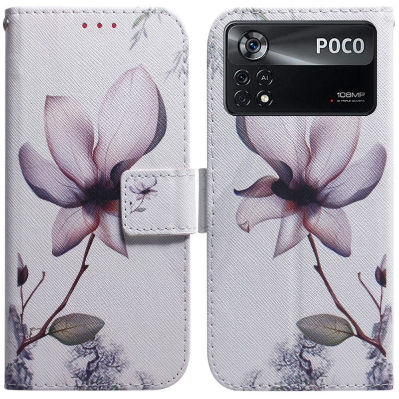 Folio-hoesje voor Poco X4 Pro 5G Roze Bloem