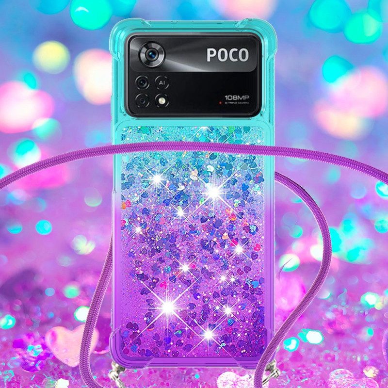 Hoesje voor Poco X4 Pro 5G Met Koord Glitter Siliconen Koord