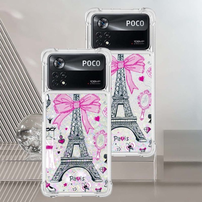 Hoesje voor Poco X4 Pro 5G Pailletten Van De Eiffeltoren