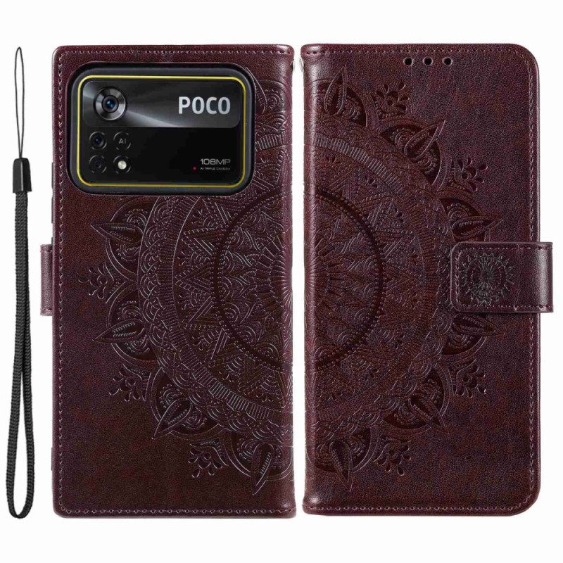 Leren Hoesje voor Poco X4 Pro 5G Mandala Zon Met Lanyard