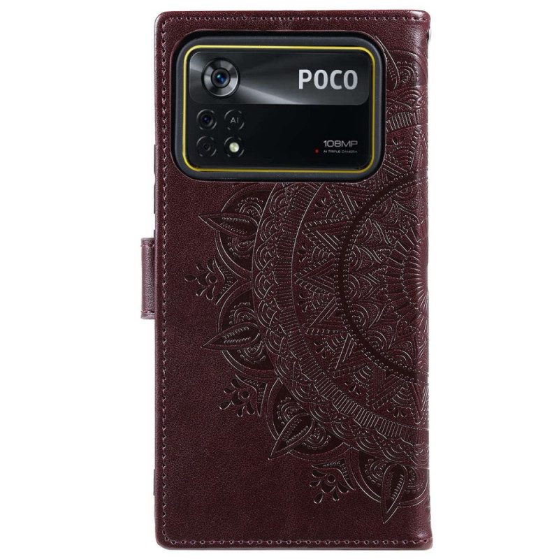 Leren Hoesje voor Poco X4 Pro 5G Mandala Zon Met Lanyard