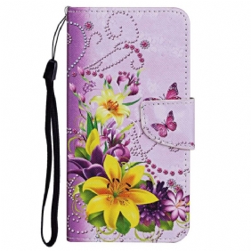 Leren Hoesje voor Poco X4 Pro 5G Met Ketting Bloemenfantasie Met Bandjes