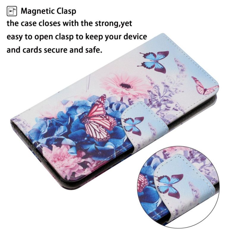 Leren Hoesje voor Poco X4 Pro 5G Met Ketting Bloemenfantasie Met Bandjes