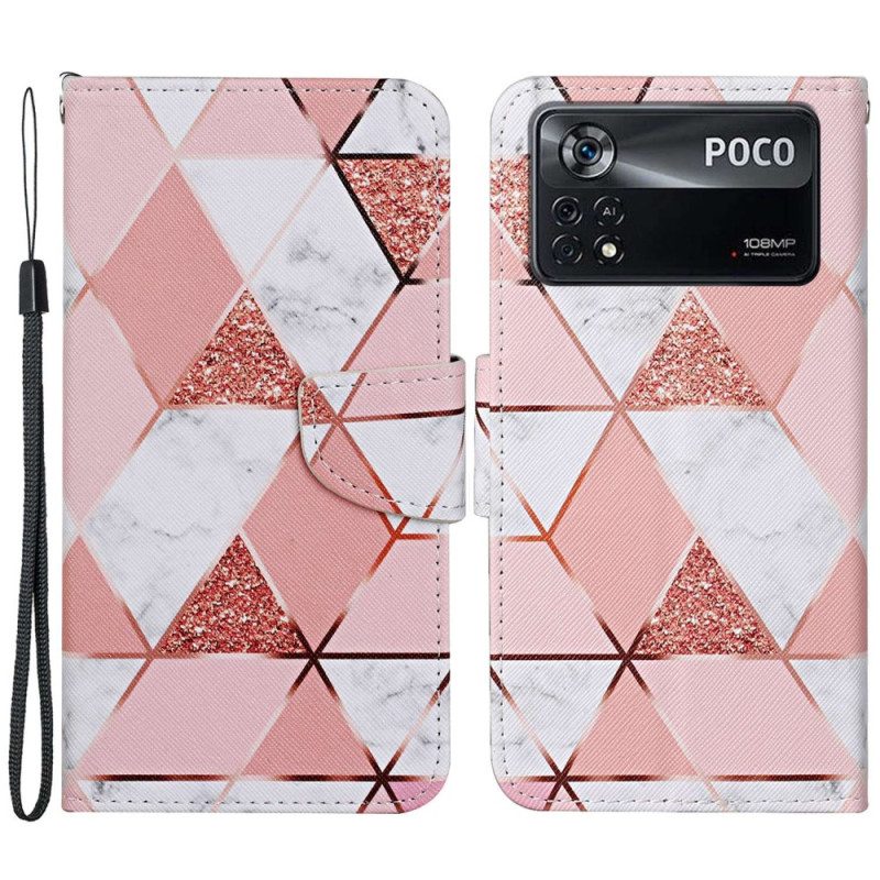 Leren Hoesje voor Poco X4 Pro 5G Met Ketting Glittermarmer Met Bandjes