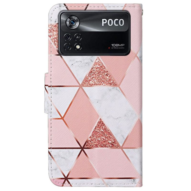 Leren Hoesje voor Poco X4 Pro 5G Met Ketting Glittermarmer Met Bandjes