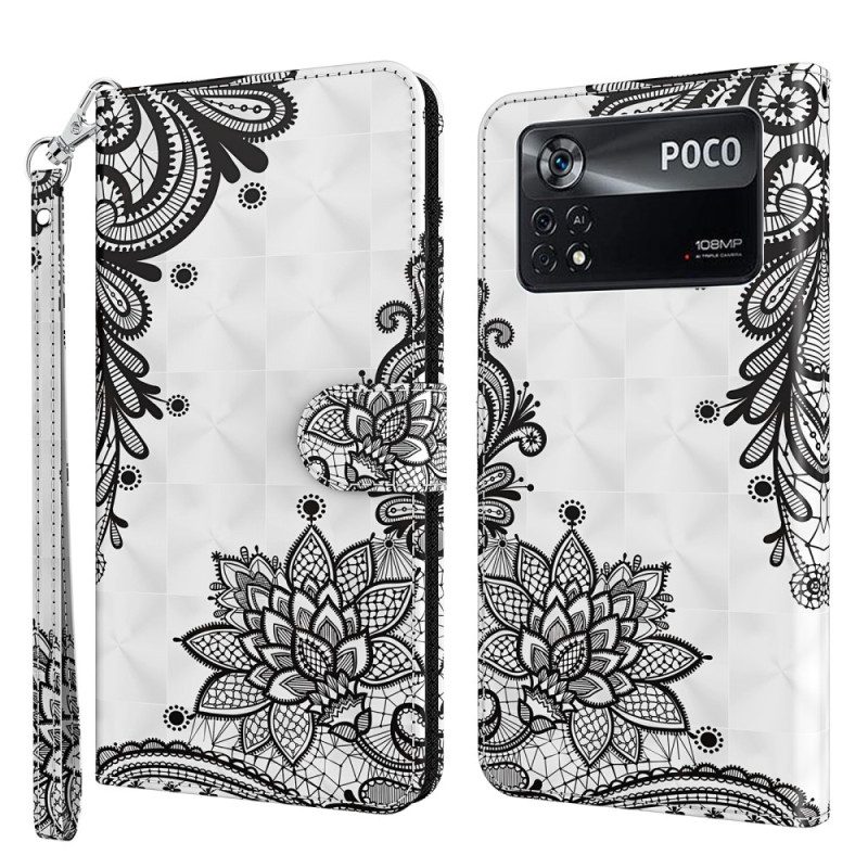 Leren Hoesje voor Poco X4 Pro 5G Met Ketting Kant Met Bandjes