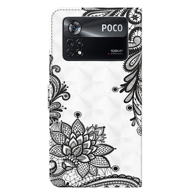 Leren Hoesje voor Poco X4 Pro 5G Met Ketting Kant Met Bandjes