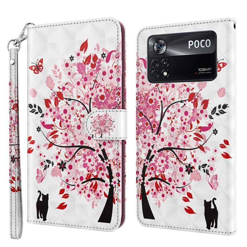 Leren Hoesje voor Poco X4 Pro 5G Met Ketting Kat Onder De Stringboom