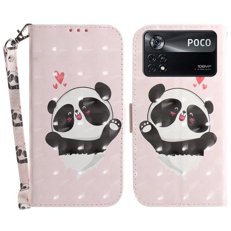 Leren Hoesje voor Poco X4 Pro 5G Met Ketting Kleine Panda Met Riem