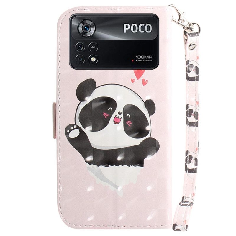 Leren Hoesje voor Poco X4 Pro 5G Met Ketting Kleine Panda Met Riem