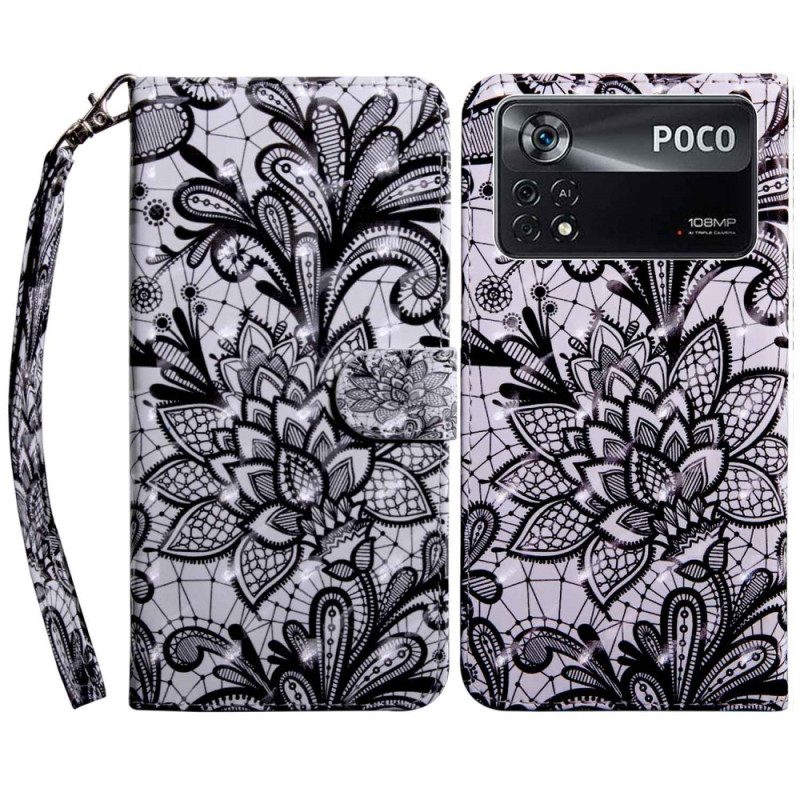 Leren Hoesje voor Poco X4 Pro 5G Met Ketting Mooi Strappy Kant