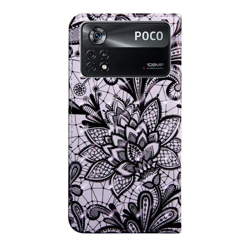 Leren Hoesje voor Poco X4 Pro 5G Met Ketting Mooi Strappy Kant