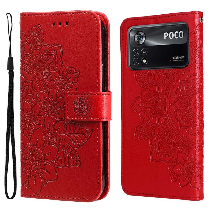 Leren Hoesje voor Poco X4 Pro 5G Met Ketting Strakke Mandala