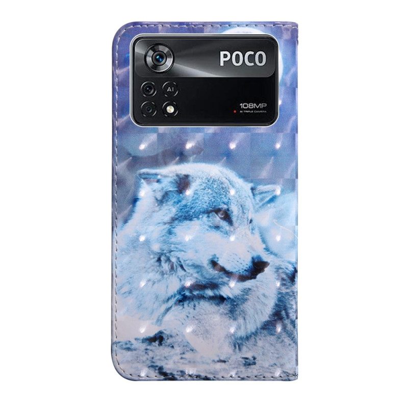 Leren Hoesje voor Poco X4 Pro 5G Met Ketting Strappy Wolf Gaze