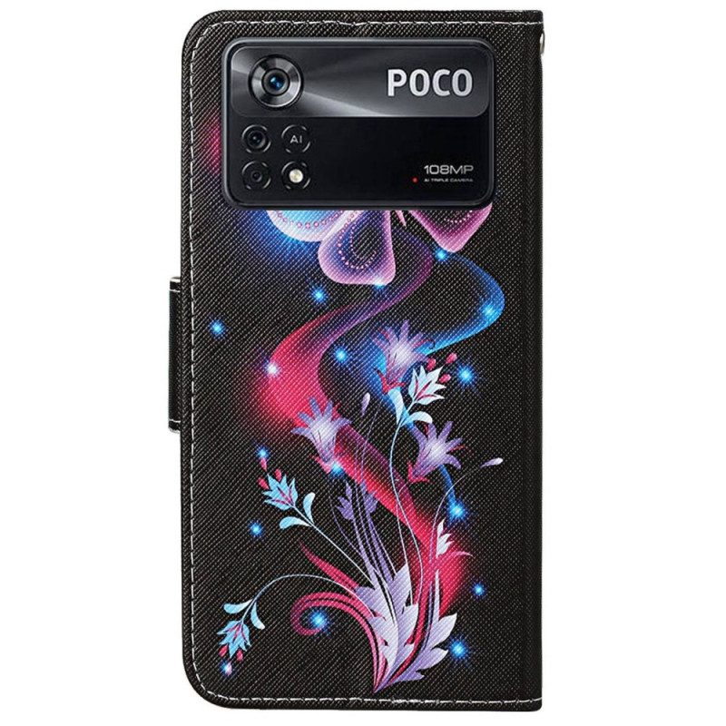 Leren Hoesje voor Poco X4 Pro 5G Met Ketting Vlinderdans Met Bandjes