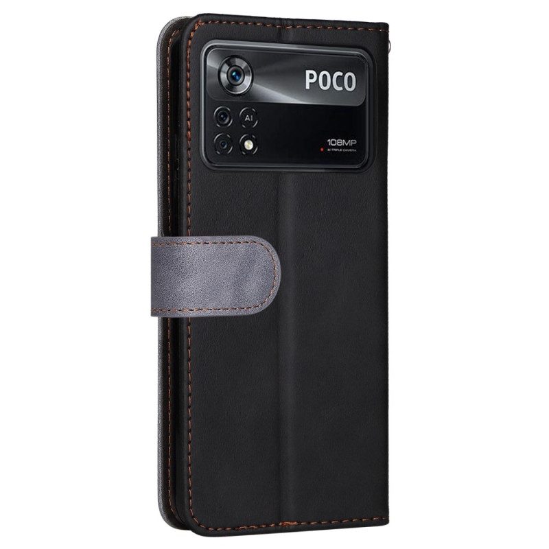 Leren Hoesje voor Poco X4 Pro 5G Tweekleurig Met Riem