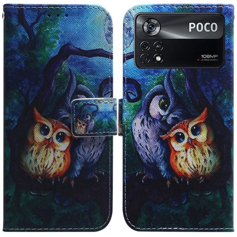 Leren Hoesje voor Poco X4 Pro 5G Uilen Schilderen