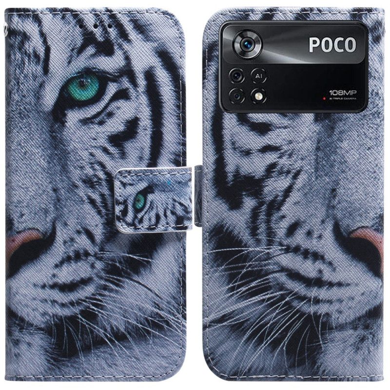 Leren Hoesje voor Poco X4 Pro 5G Witte Tijger