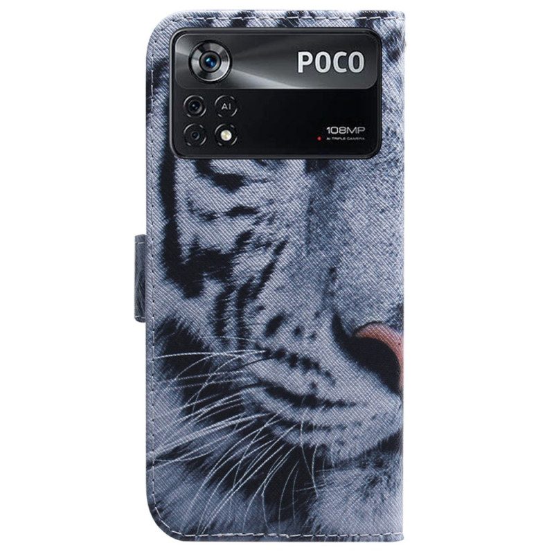 Leren Hoesje voor Poco X4 Pro 5G Witte Tijger