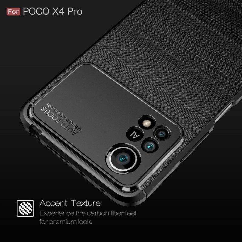 Telefoonhoesje voor Poco X4 Pro 5G Geborstelde Koolstofvezel