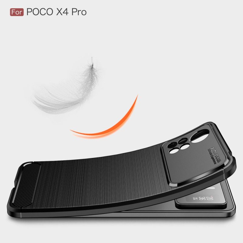 Telefoonhoesje voor Poco X4 Pro 5G Geborstelde Koolstofvezel