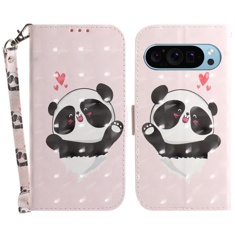 Bescherming Hoesje Google Pixel 9 Panda Love Met Riempje