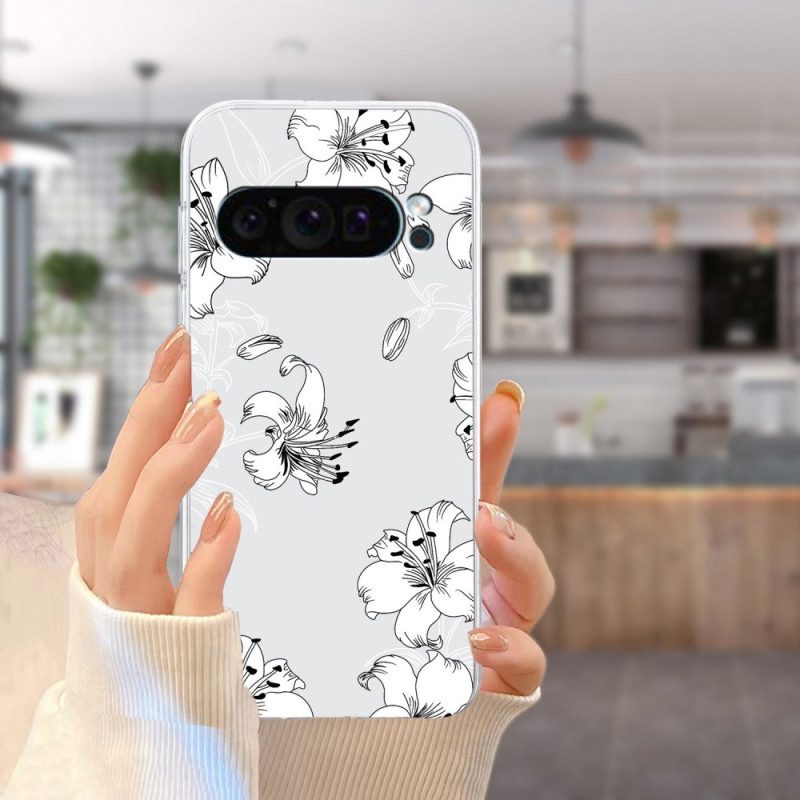 Cover Hoesje Google Pixel 9 Telefoonhoesje Witte Bloemen