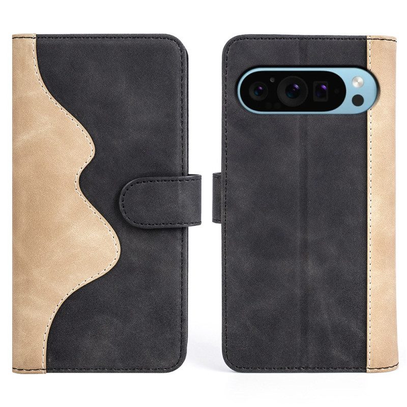 Flip Case Leren Google Pixel 9 Tweekleurig Ontwerp