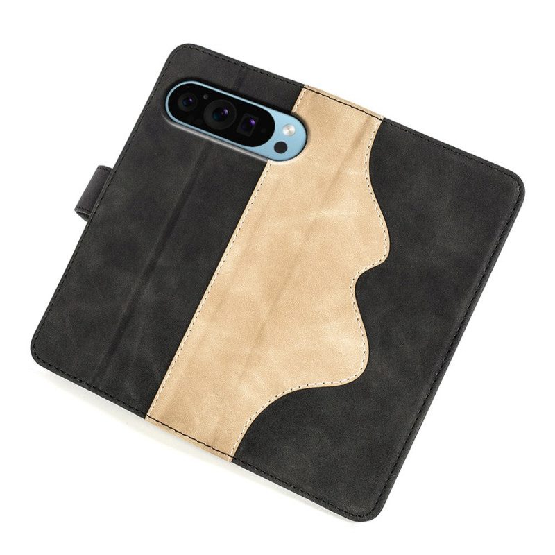 Flip Case Leren Google Pixel 9 Tweekleurig Ontwerp