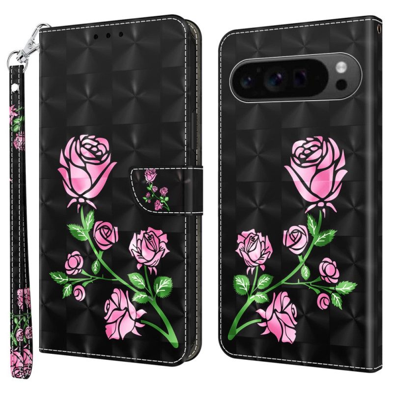 Folio-hoesje Google Pixel 9 Telefoonhoesje Bloemenprint Met Bandjes