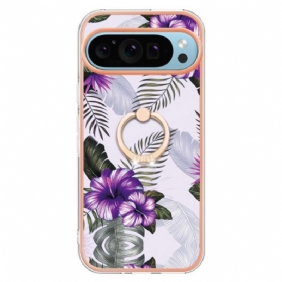 Hoesje Google Pixel 9 Steunring Paarse Bloemen