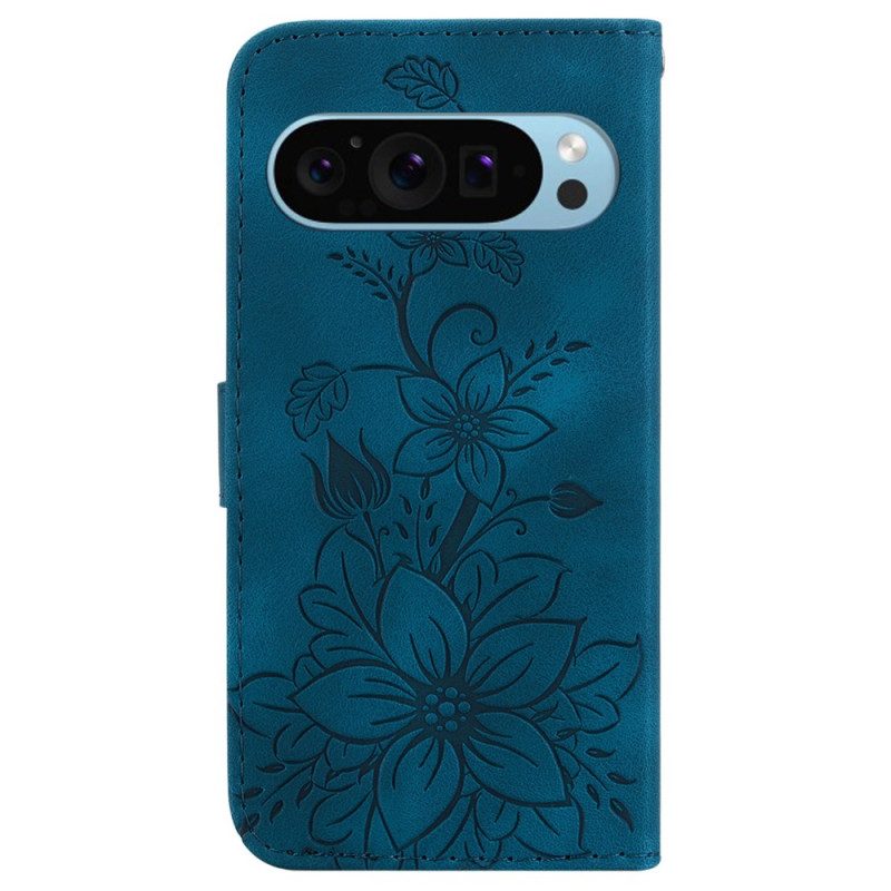 Leren Hoesje Google Pixel 9 Leliebloemen Met Riempje Bescherming Hoesje