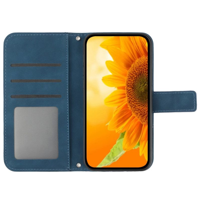 Leren Hoesje Google Pixel 9 Zonnebloem Met Riempje Bescherming Hoesje